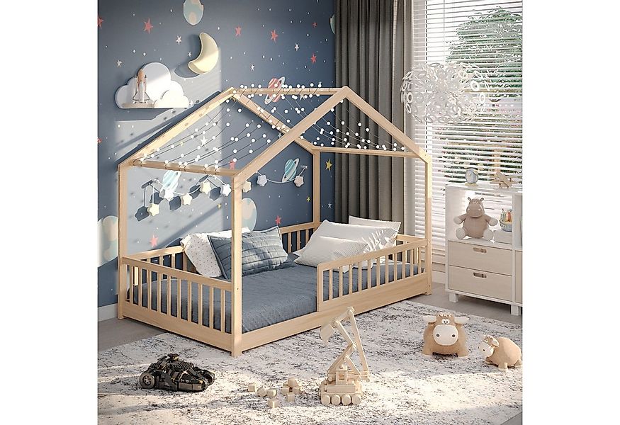 CADANI Kinderbett Malte Hausbett Bodenbett Rausfallschutz abnehmbar bis 200 günstig online kaufen