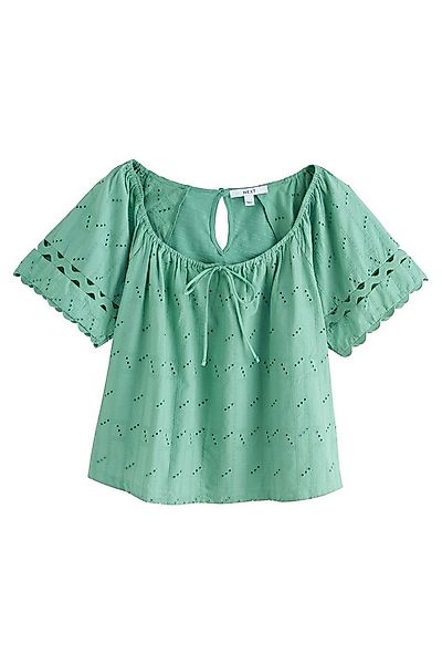 Next Kurzarmbluse Kurzarmoberteil mit Zackenlitze und Lochstickerei (1-tlg) günstig online kaufen