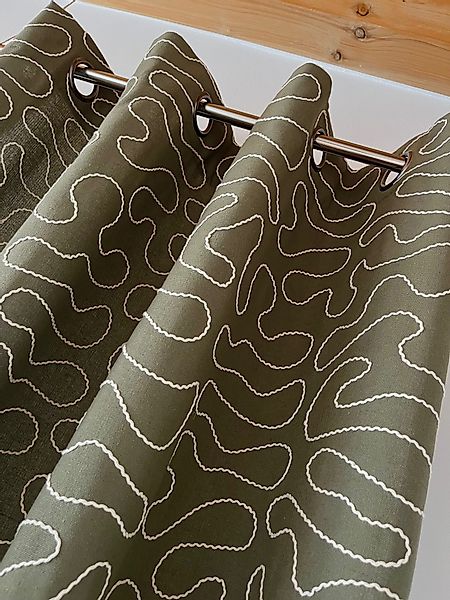 novumfix Vorhang Ösenvorhang Olive-grün mit Stickerei günstig online kaufen