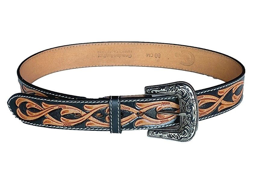 Westernlifestyle Ledergürtel Schwarz braun gemusterter Westerngürtel günstig online kaufen