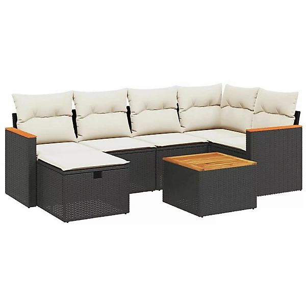 vidaXL 7-tlg Garten-Sofagarnitur mit Kissen Schwarz Poly Rattan Modell 138 günstig online kaufen