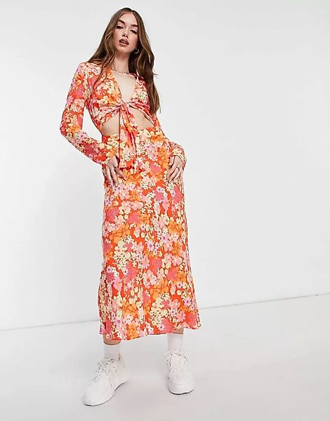 ASOS DESIGN – Midi-Hemdkleid mit Zierausschnitt, Knotendetail vorne und hel günstig online kaufen