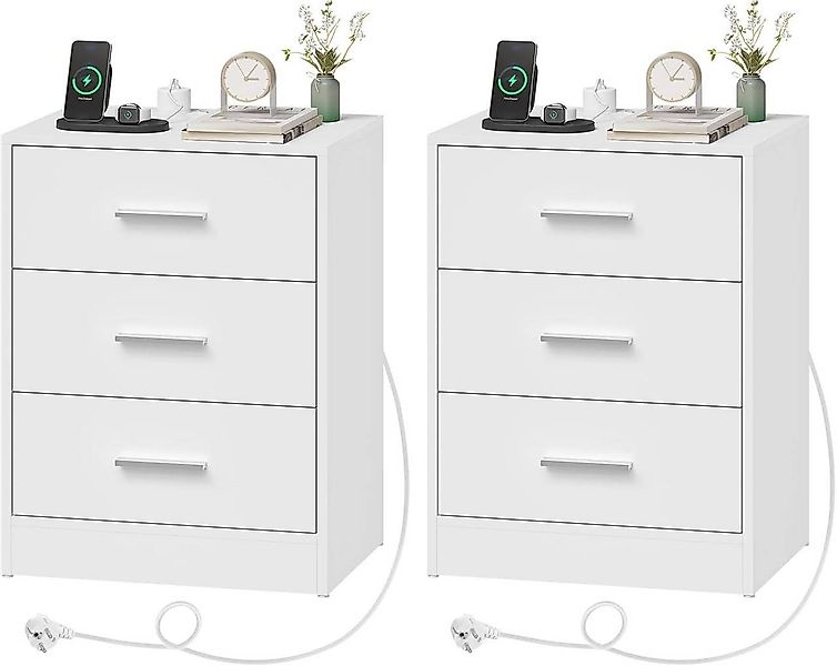 Woltu Nachttisch (2-St), mit Ladefunktion, Steckdose, 3 Schubladen, Modern günstig online kaufen