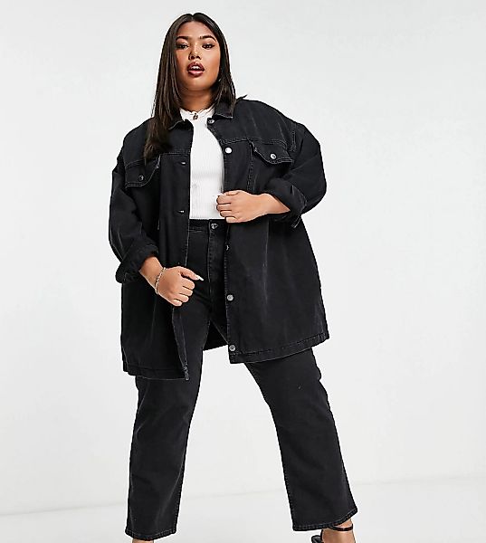 ASOS DESIGN Curve – Oversize-Hemdjacke aus Denim in verwaschenem Schwarz mi günstig online kaufen