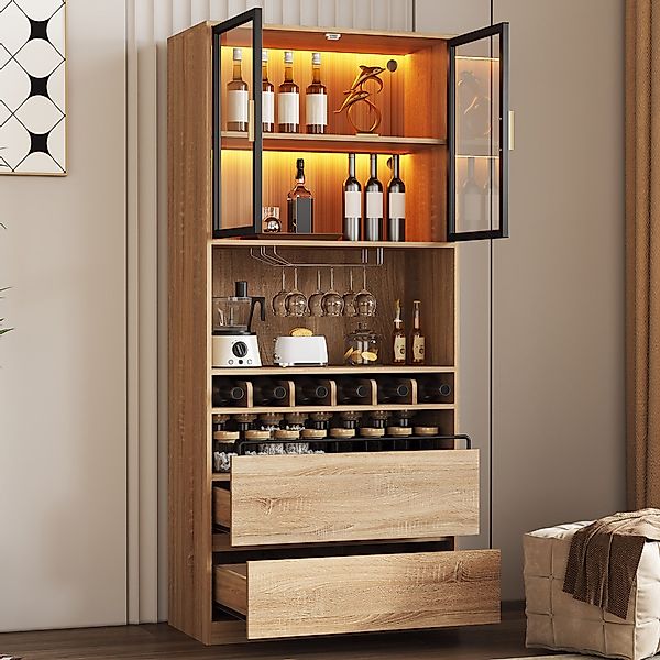 Flieks Küchenbuffet mit LED-Beleuchtung, Weinregal, Gläserhalter günstig online kaufen
