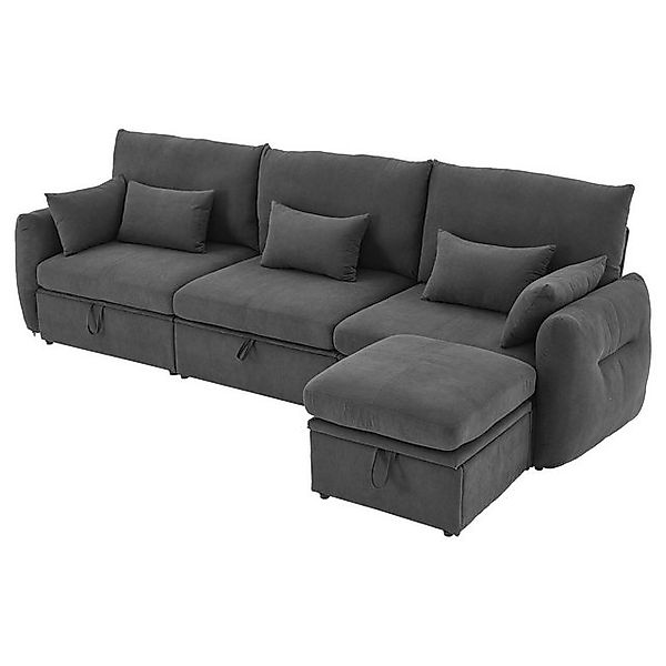 HAUSS SPOLE Ecksofa Sektionssofa mit Stauraum, 3-Sitzer-Sofa mit Fußhocker günstig online kaufen