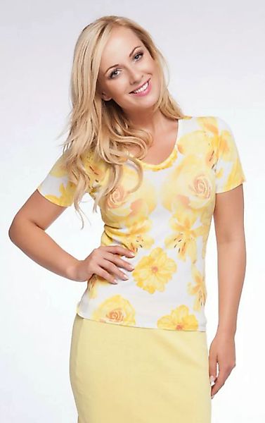 Passioni Sweater Sommer Pullover mit gelbem Blumendruck günstig online kaufen