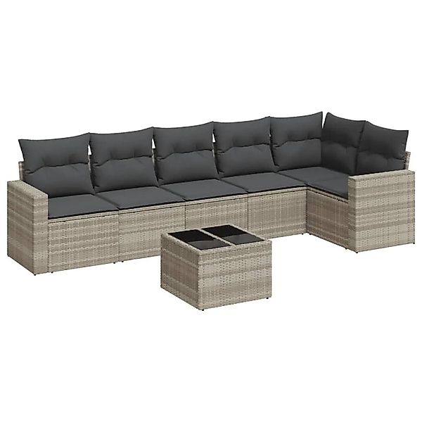 vidaXL 7-Tlg Garten-Sofagarnitur mit Kissen Hellgrau Poly Rattan 3251339 günstig online kaufen