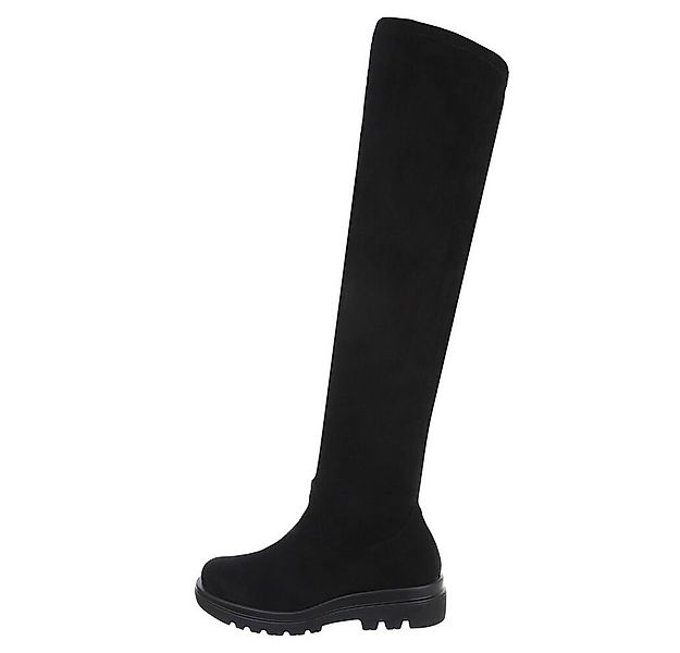 Ital-Design Damen Freizeit Overkneestiefel Blockabsatz Overknees in Schwarz günstig online kaufen