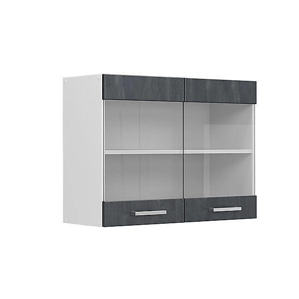 Vicco Glashängeschrank R-Line, Schwarz Beton/Weiß, 80 cm günstig online kaufen