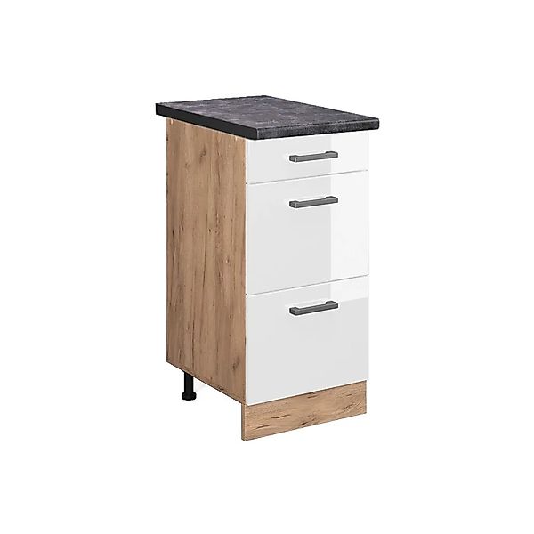 Vicco Küchenunterschrank R-Line Weiß Hochglanz/Goldkraft Eiche 40 cm mit Sc günstig online kaufen