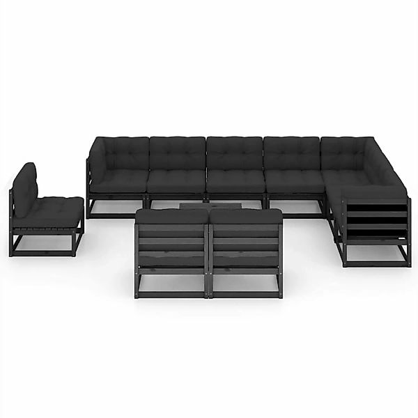 11-tlg. Garten-lounge-set Mit Kissen Schwarz Massivholz Kiefer günstig online kaufen