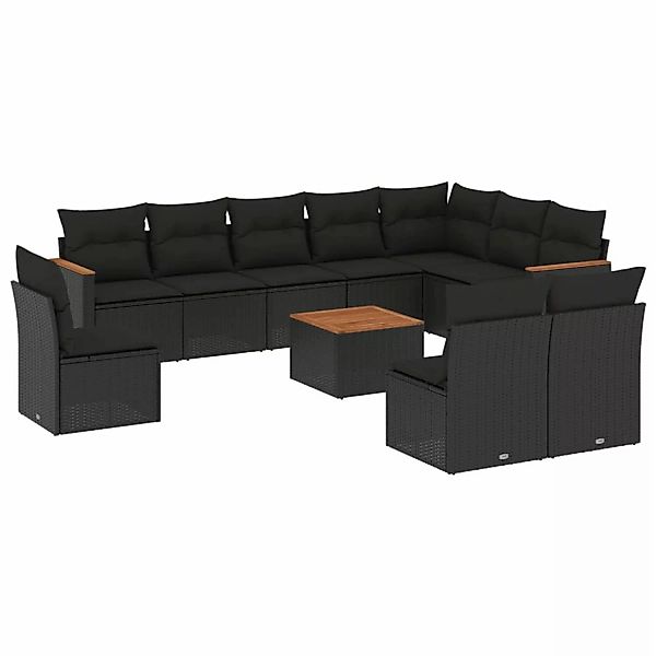 vidaXL 11-Tlg Garten-Sofagarnitur mit Kissen Schwarz Poly Rattan 3226076 günstig online kaufen