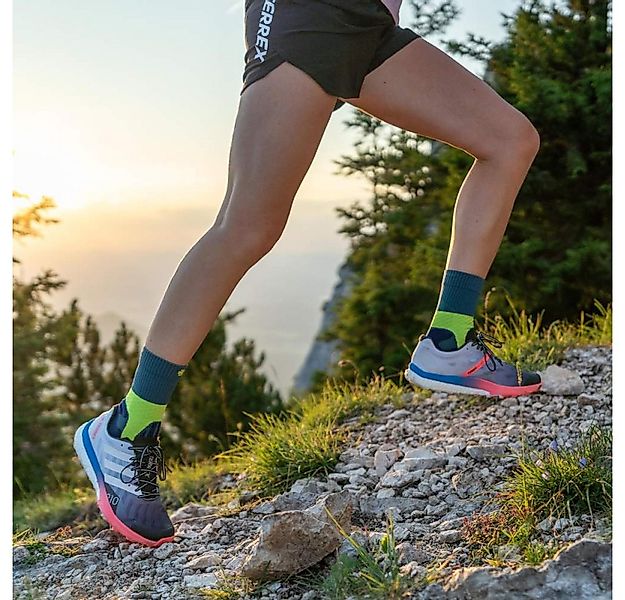 Bauerfeind Sportsocken Trail Run Mid Cut (Kompressionssocke) lemongelb/blau günstig online kaufen
