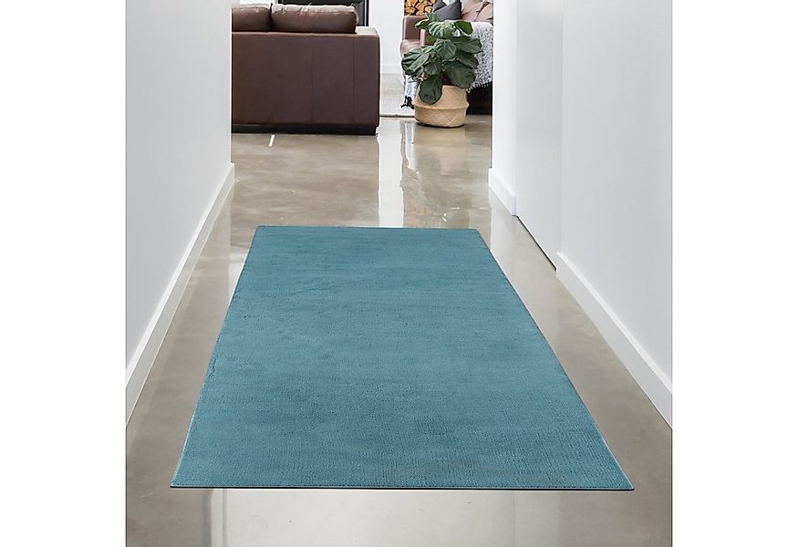 Carpetia Teppich Moderner Teppich türkis samtig weich pflegeleicht, rechtec günstig online kaufen