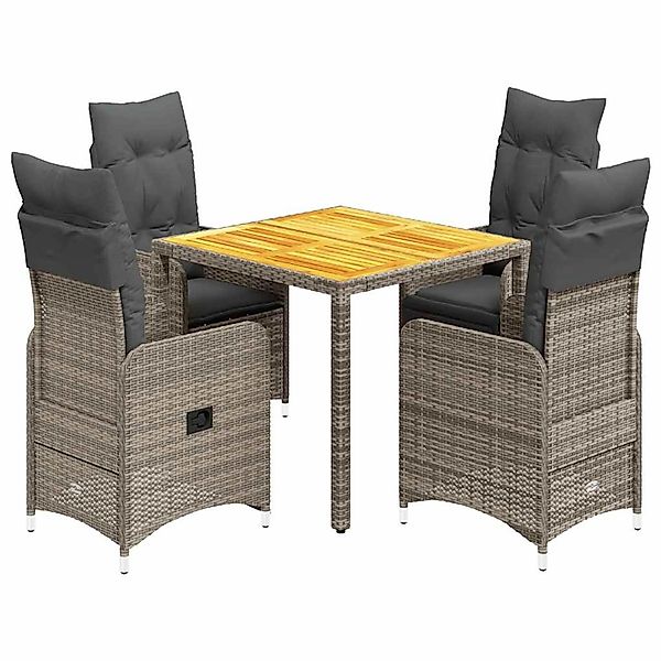 vidaXL 5-Tlg Garten-Bistro-Set mit Kissen Grau Poly Rattan 3277021 günstig online kaufen