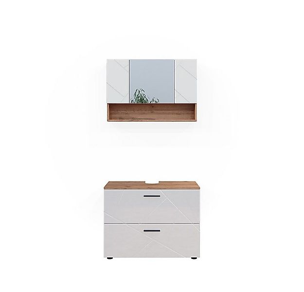 Vicco Badmöbel-Set Irma, Eiche/Weiß Hochglanz, 2 Teile, Unterschrank 80 cm, günstig online kaufen