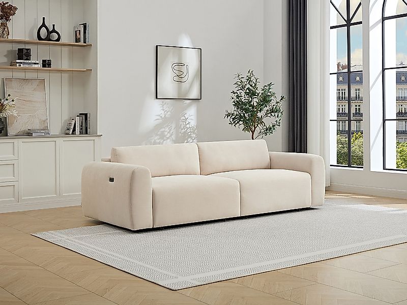 Sofa 4-Sitzer mit elektrisch ausziehbarer Sitzfläche – Feincord-Samt Beige günstig online kaufen