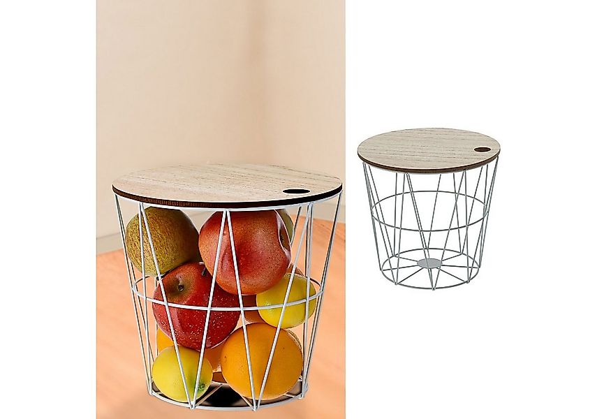 CEPEWA Beistelltisch Metallkorb weiß mit Holzdeckel H21cm günstig online kaufen