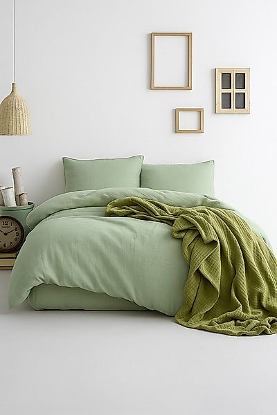 Musselin Welt Bettwäsche Musselin Bettwäsche aus Biobaumwolle in Salbeigrün günstig online kaufen
