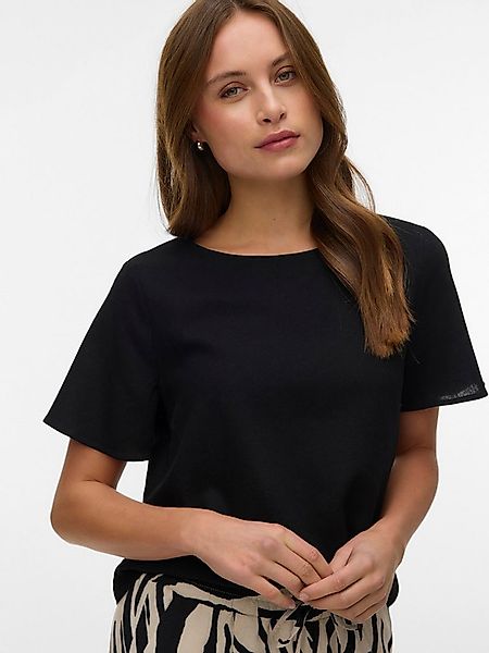 Vero Moda Blusenshirt VMMYMILO SS O-NECK TOP WVN GA mit Leinen günstig online kaufen