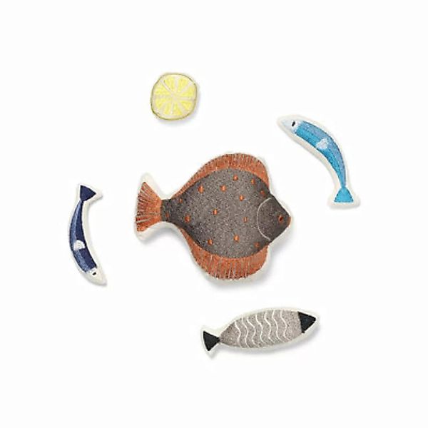 Plüsch Embroidered Fish textil bunt / 5 bestickte Stofftiere im Baumwollbeu günstig online kaufen