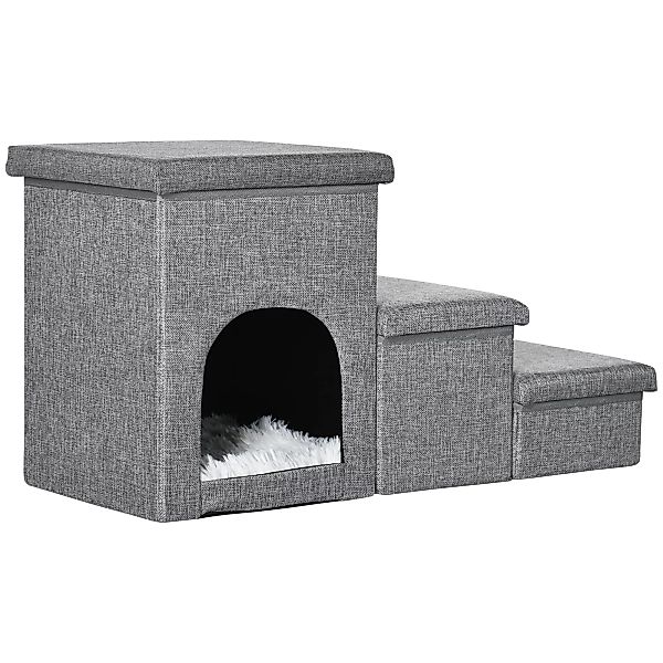 PawHut Hundetreppe  3-stufige Katzentreppe mit Höhle, Stauraum, Kissen, 3-i günstig online kaufen