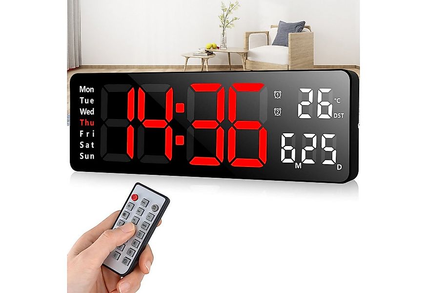 REDOM Wanduhr Elektronische Uhr mit Temperaturanzeige Fernbedienbare LED-Di günstig online kaufen