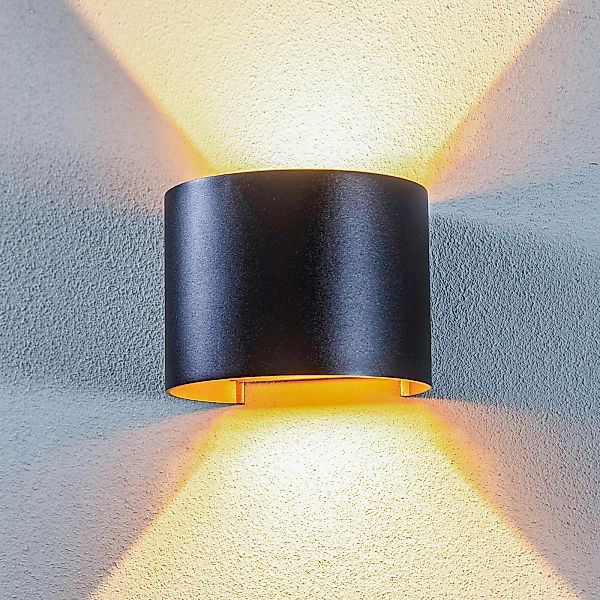Lindby LED-Außendwandleuchte Nivar, rund, schwarz/gold, IP54 günstig online kaufen