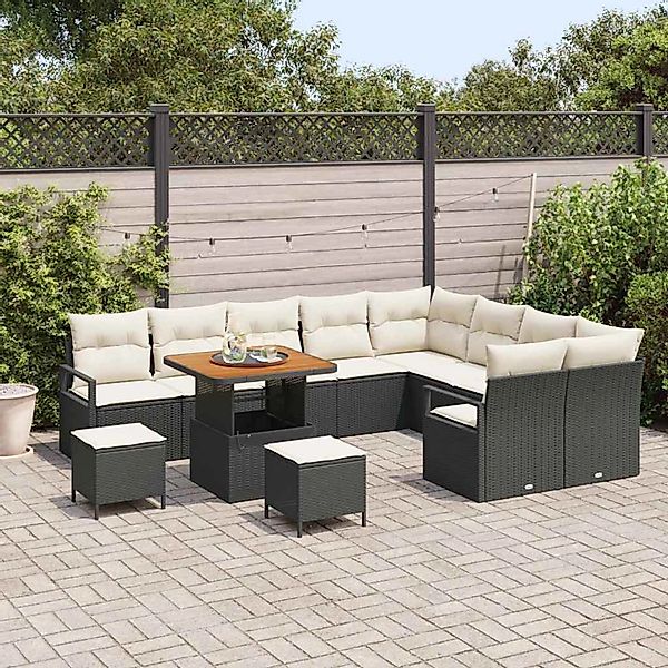 vidaXL Garten-Sofa-Set mit Kissen 12-Tlg Schwarz Poly Rattan 3362560 günstig online kaufen