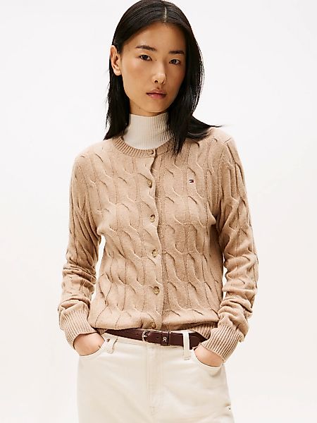 Tommy Hilfiger Strickjacke "SOFT WOOL CABLE C-NK LS CARDIGAN", mit Zopfmust günstig online kaufen