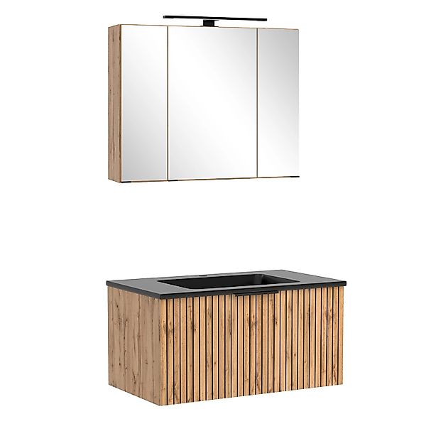 Held Möbel Waschtisch-Set Becken Schwarz 200 x 80 x 47 cm Wildeiche 2-tlg. günstig online kaufen