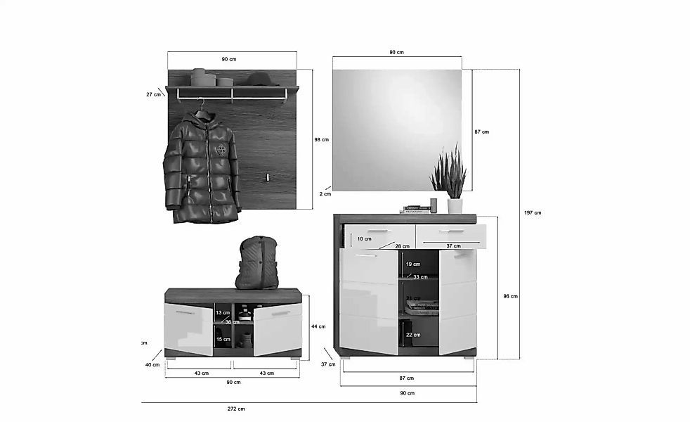 Garderoben-Set  Scout ¦ weiß ¦ Maße (cm): B: 195 H: 197 T: 40.0 Garderoben günstig online kaufen