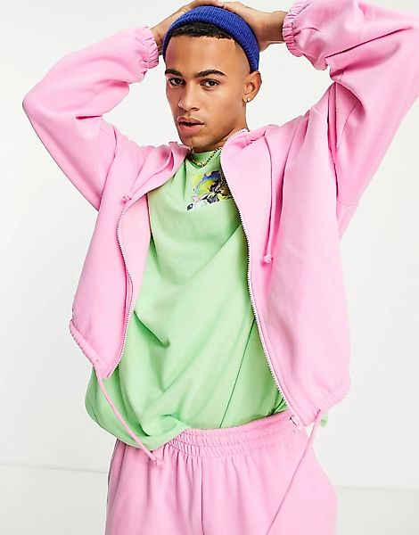 ASOS DESIGN – Kurz geschnittene Oversize-Kapuzenjacke in Rosa mit Reißversc günstig online kaufen