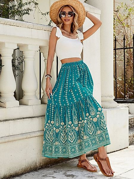 DEBAIJIA Midirock Damen Maxirock Sommer Gedruckt Elegant Boho Lange Röcke günstig online kaufen