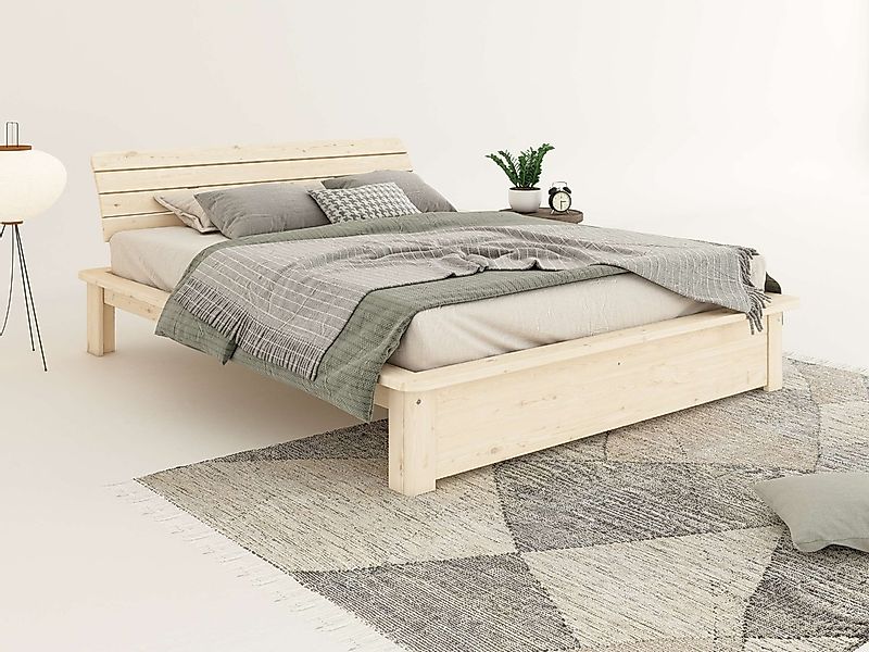 OTTO home Massivholzbett "Antri, Futonbett, ergonomisch geformtes Kopfteil, günstig online kaufen