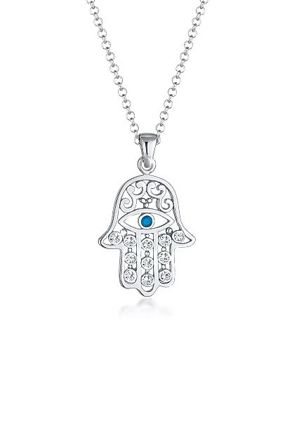 Elli Kette mit Anhänger "Hamsa Evil Eye Kristalle Schutzsymbol 925 Silber" günstig online kaufen