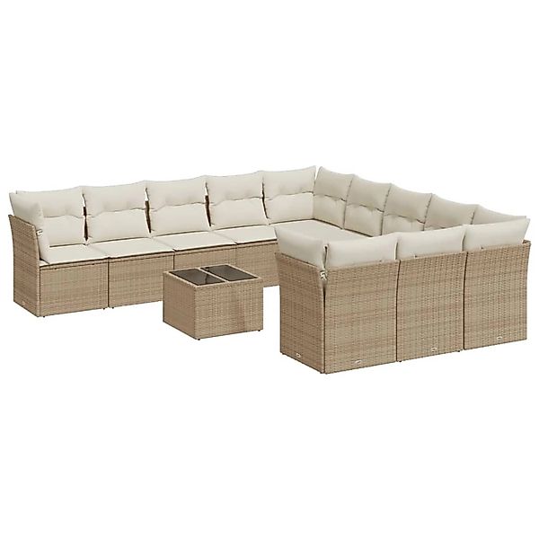 vidaXL 12-Tlg Garten-Sofagarnitur mit Kissen Beige Poly Rattan 3250257 günstig online kaufen