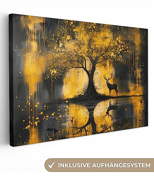 OneMillionCanvasses® Leinwandbild Baum - Farboptik - Hirsch - Natur - Gold, günstig online kaufen
