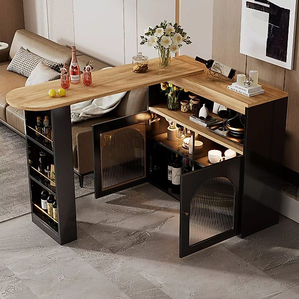 Bartisch mit Stauraum, ausziehbar, drehbar, 138-193×39×105 cm, 360 Grad dre günstig online kaufen