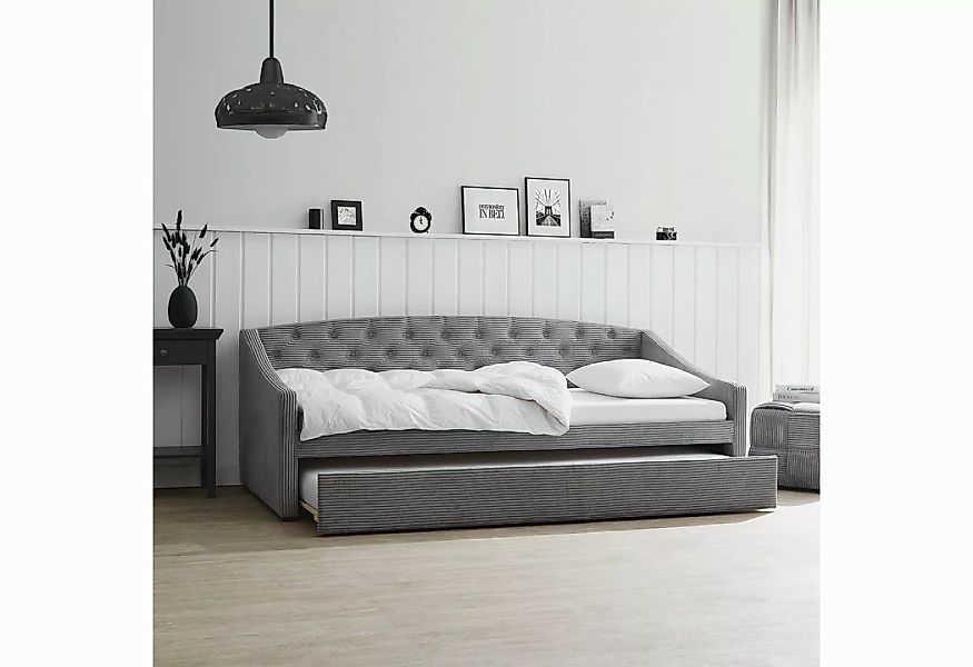 Homestyle4u Polsterbett 90x200 Schlafsofa Bettfunktion 2 Liegeflächen Cords günstig online kaufen