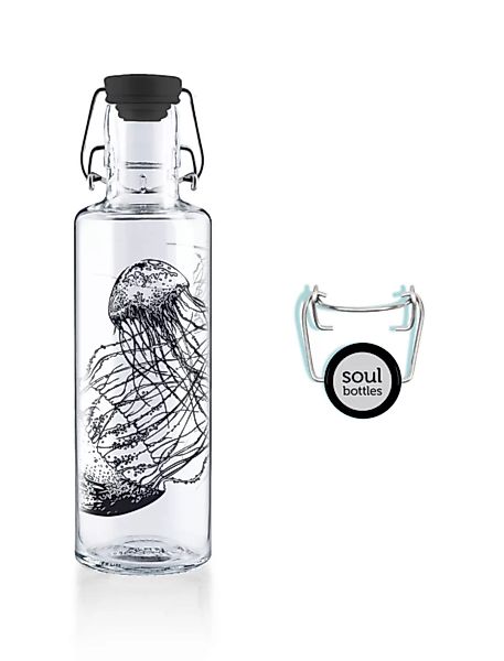 *All Black Set* Soulbottle 0,6l Trinkflasche Aus Glas - Motiv "Jellyfish In günstig online kaufen