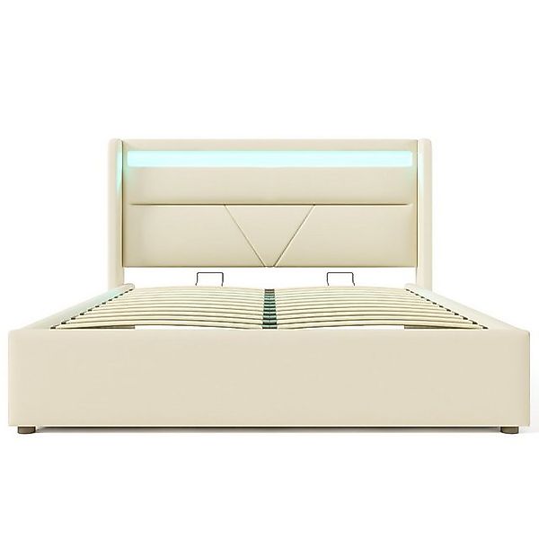 Gotagee Polsterbett Doppelbett Jugendbett Flaches Bett Hydraulisch LED+Stau günstig online kaufen