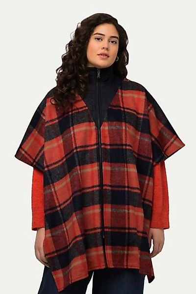 Ulla Popken Sommerjacke Poncho Karomuster Troyerkragen Oversized Halbarm günstig online kaufen