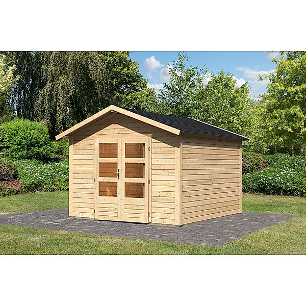 Karibu Holz-Gartenhaus Tessin 2 Natur 300 x 300 cm inkl. Boden und Dachschi günstig online kaufen