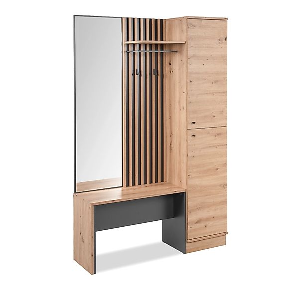 Furn.Design Garderobe Eiche Artisan und Grau 122 cm 3D Lamelle Industrial M günstig online kaufen
