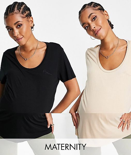 River Island Maternity – 2er-Pack mehrlagige Still-T-Shirts in Haferbeige u günstig online kaufen