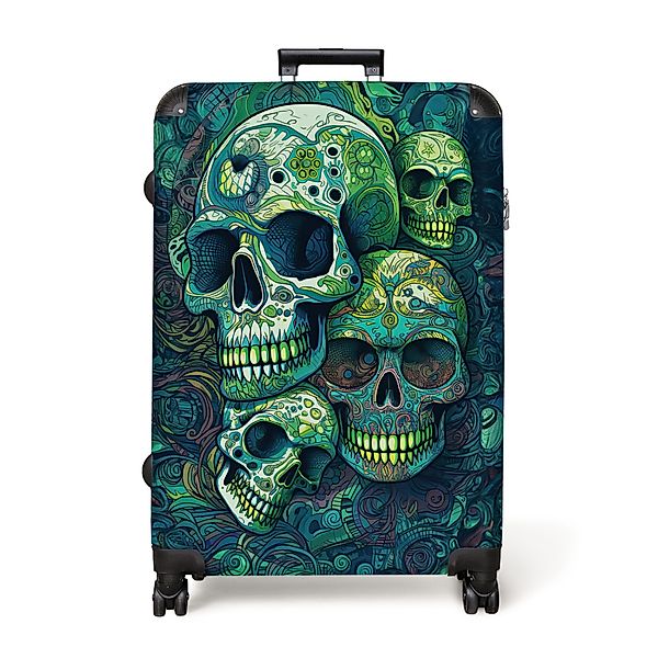 NoBoringSuitcases.com© Hartschalen-Trolley Totenkopf - Grün - günstig online kaufen