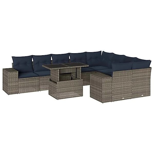 vidaXL 10-Tlg Gartensofa-Set mit Kissen Grau Polyrattan 3269391 günstig online kaufen