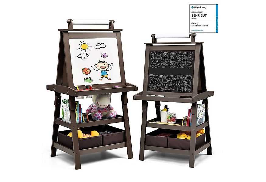 COSTWAY Standtafel Kinder Staffelei, doppelseitig, mit Magneten & 2 Boxen günstig online kaufen